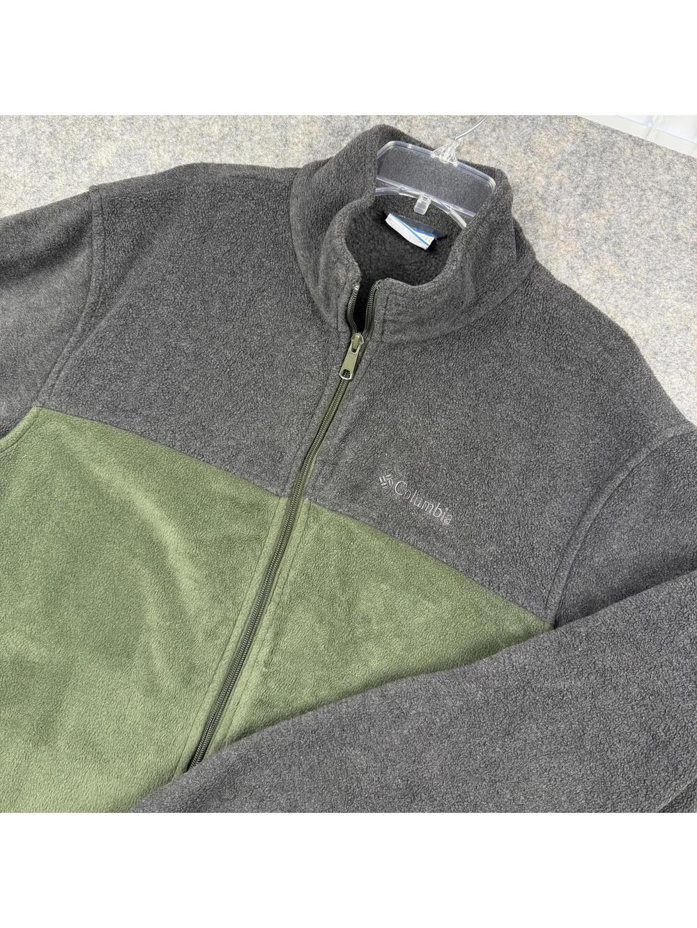 Columbia Men’s Fleece Full Zip Jacket Drawstring Waist Green Gray Size XL 519